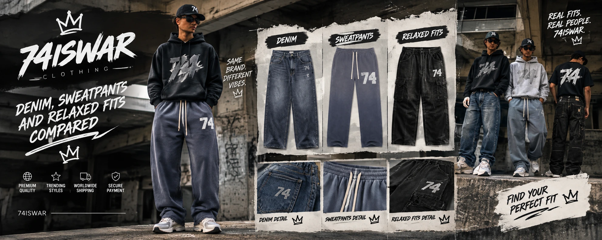 74iswar Pants: Denim, Sweatpants and Relaxed Fits Compared
